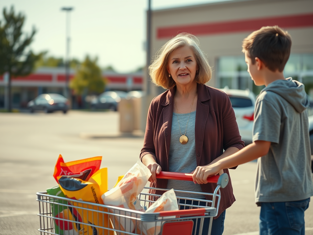 When the teenage boy at your local supermarket asks you if you need to push the shopping cart to your car for support when he helps you take your groceries to your&nbsp;car.